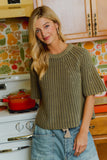 Washed Flare Sleeve Sweater