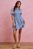 Gingham Button Collared Smock Bodice Mini Dress