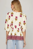 Half Sleeve Woven Floral Print Top