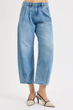 Pleated Cropped Barrel Leg Jeans