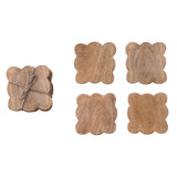 Square Mango Wood Scalloped Coasters, Natural