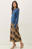 Sunset Plaid A-line Midi Skirt