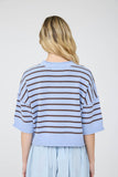 Striped Raw Edge Short Sleeve Sweater