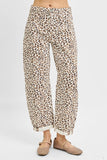 Cuffed Leopard Print Barrel Leg Jeans