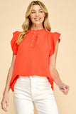 Ruffled Button Detail Top