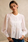 Pleated Lace Trim Blouse