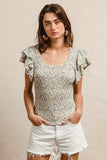 Ruffled Sleeve Floral Top