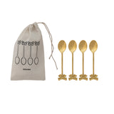 S/4 Brass Spoons W Bow Shaped Handles