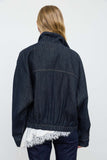 Flap Collar Denim Bomber Jacket