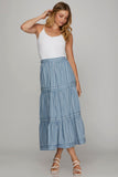 Denim Striped Midi Skirt