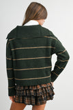 Collared Striped Cardigan Sweater