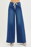 Mid Rise Wide Leg Drawstring Jeans