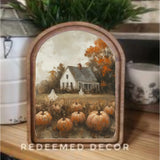 Arch Top Halloween Pumpkin Farmhouse Framed Art