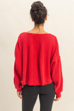 Dropped Shoulder Waffle Knit Top