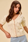 Floral Embroidery Edge Scallop Sweater Cardigan