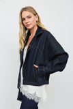 Flap Collar Denim Bomber Jacket