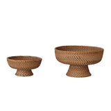 Decorative Hand-woven Rattan Footed Bowls, Natural