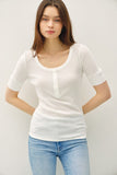 Classic Ribbed Cotton Short Slv Henley Neck Top