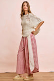 Striped Eyelet Detail Pants