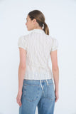 Stripe Collared Gathered Lace Bust Detail Top