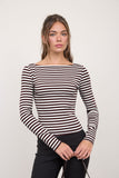 Boat Neck Stripe Long Sleeve Knit Top