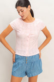 Eyelet Button Front Knit Top