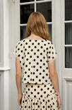 Polka Dot Short Sleeve Lace Trim Boxy Woven Top