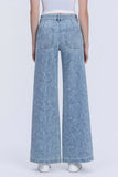 High Rise Medium Light Floral Print Wide Leg Jeans