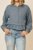 Striped Peplum Button Up Blouse