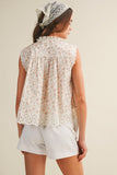 Sleeveless Floral Lace Trim Top