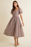 Gingham Lace Trim Midi Dress