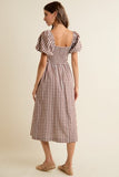 Gingham Lace Trim Midi Dress