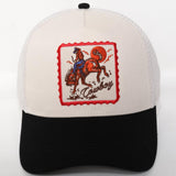 Cowboy Embroidery Patch Two Tone Mesh Baseball Cap