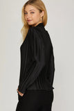 Long Sleeve Pleated Woven Top
