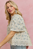Floral Print Lace Trim Blouse