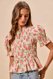 Rose Print Smocked Blouse