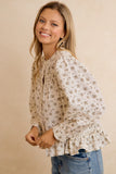 Vintage Smocked Floral Peplum Blouse