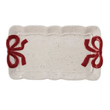 Ceramic Tray W/red Bow Embossed