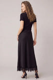 Woven Satin Maxi Skirt With Lace Trim
