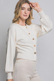 Round Neck Puff Sleeve Cardigan