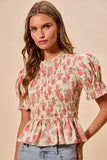 Rose Print Smocked Blouse