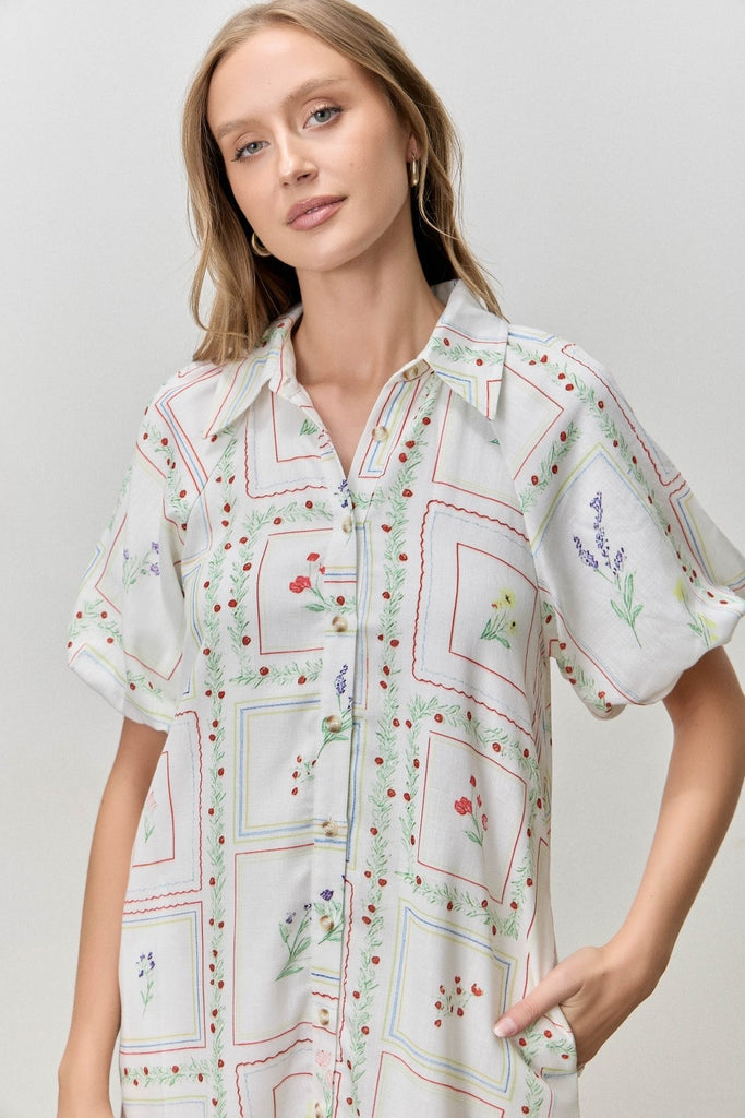 womens floral shirt dress Amari Floral Midi Shirt Dress Green