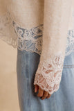 Crew Neck Sweater with Lace Trim