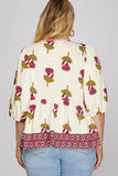 Curvy Half Sleeve Woven Floral Print Top