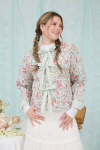 Tie Front Floral Quilted Jacket