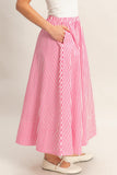 Striped Elastic Waist Flowy Midi Skirt