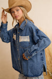 Lace Trim Washed Denim Shacket