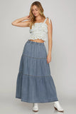 Washed Tiered Denim Skirt