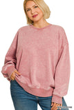 Curvy Acid Wash Fleece Pullover