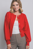Round Neck Puff Sleeve Cardigan